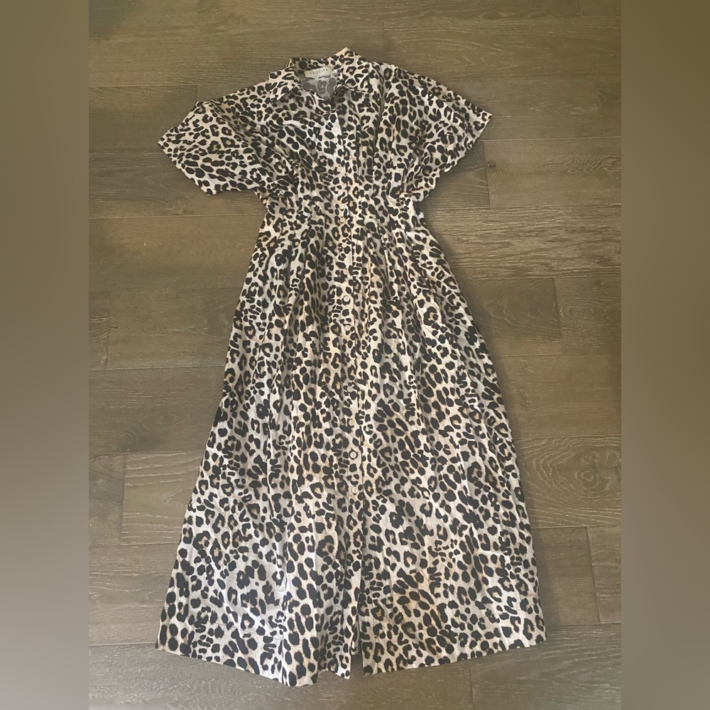 NWOT Anthropologie Exquise Tobie Leopard Animal Printed Pleated Shirt Dress S - Picture 6 of 8